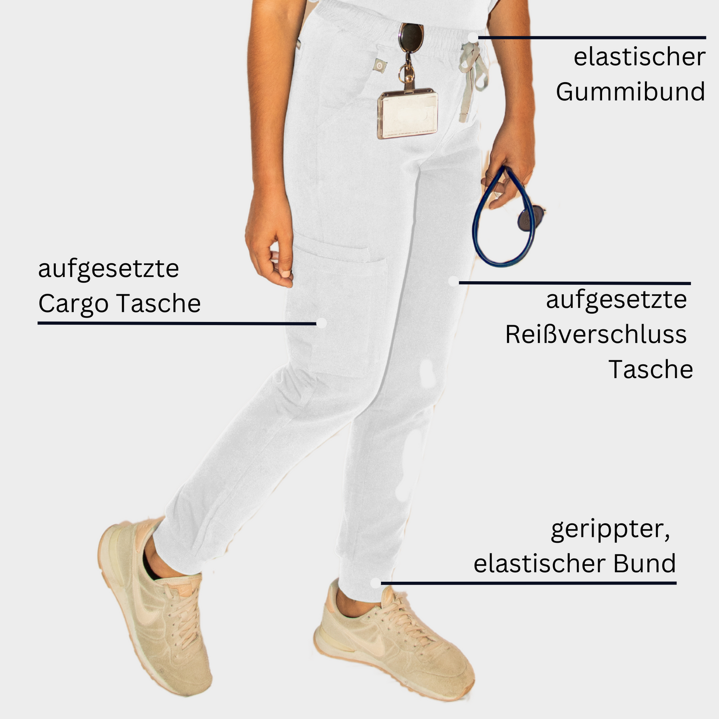 Hera FlexComfort - hoch-geschnittene Jogger Kasack Hosen - Weiß